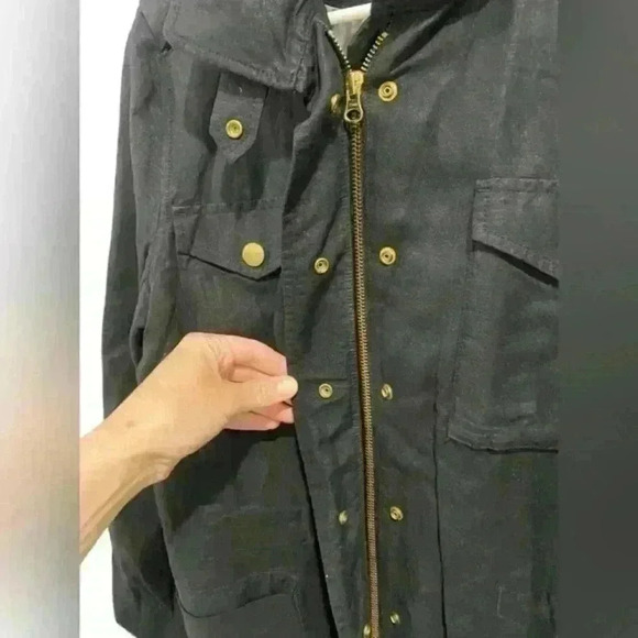 LL Bean Jacket Womens XS Black Chore Coat Linen Rayon Blend Hide Away Hood - Picture 3 of 13